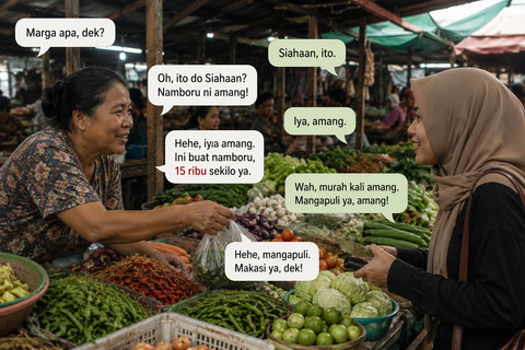 Gambar penjual memberi harga murah ke pembeli karena satu marga