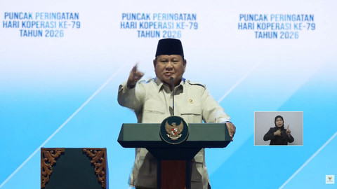 Presiden Prabowo Subianto memberikan sambutan saat menghadiri Hari Koperasi Nasional 2026 dengan tajuk "Koperasi Berdaya, Indonesia Berjaya" di Indonesia Arena, Jakarta, Minggu (12/7/2026). Foto: YouTube/ Sekretariat Presiden