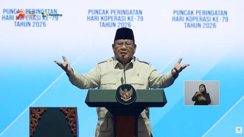 Presiden Prabowo Subianto memberikan sambutan saat menghadiri Hari Koperasi Nasional 2026 dengan tajuk "Koperasi Berdaya, Indonesia Berjaya" di Indonesia Arena, Jakarta, Minggu (12/7/2026). Foto: YouTube/ Sekretariat Presiden