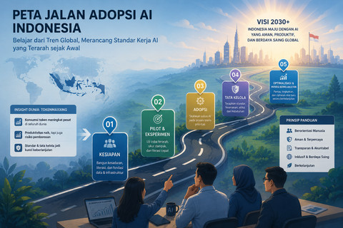 Ilustrasi peta jalan adopsi AI Indonesia belajar dari tren tokenmaxxing global (Sumber: ChatGPT)