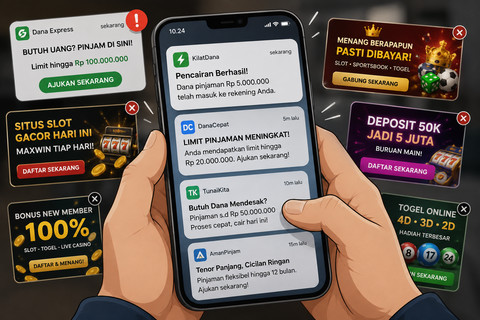 ilustrasi : Kemudahan akses digital jadi pintu masuk jerat pinjol dan judol bagi generasi muda. (sumber : Chatgpt.com)