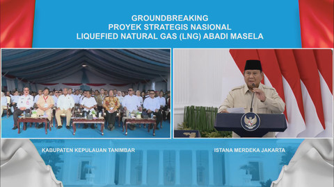 Presiden Prabowo berpidato saat meresmikan Groundbreaking Proyek Strategis Nasional Liquefied Natural Gas (LNG) Abadi Masela, Kamis (16/7/2026). Foto: YouTube/ Sekretariat Presiden