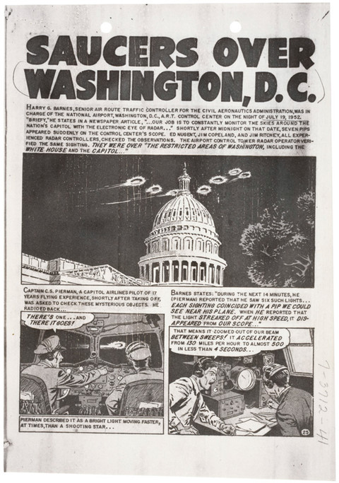 Komik strip ini berkaitan dengan serangkaian penampakan benda terbang tak dikenal (UFO) pada tanggal 19 Juli 1952 di atas Washington, DC. Foto: archives.gov