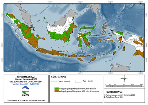 Peta Wilayah Perkembangan Musim Kemarau 2026 di Indonesia. Foto: Dok. BMKG