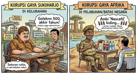 Ilustrasi modus korupsi di Sukoharjo dan di Afrika (Foto: AI/Gemini).