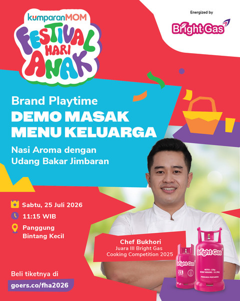 Demo Masak Menu Keluarga bersama Bright Gas di kumparanMOM Festival Hari Anak 2026. Foto: kumparan