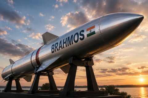 Rudal BrahMos adalah rudal jelajah supersonik jarak menengah buatan India dan Rusia yang menjadi salah satu rudal jelajah operasional tercepat di dunia. Ilustrasi: Dibuat menggunakan AI (OpenAI/ChatGPT).