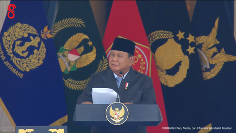 Presiden Prabowo Subianto berpidato dalam Upacara Prasetya Perwira (Praspa) di Istana Merdeka, Jakarta, Rabu (22/7/2026). Foto: YouTube/ Sekretariat Presiden