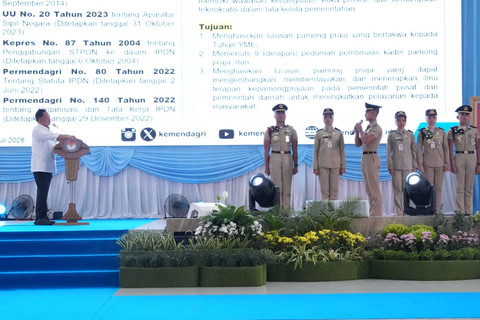 Mendagri Tito Karnavian sebut 10 calon wisudawan terbaik IPDN Angkatan XXXIII yang berasal dari beragam latar belakang sederhana buktikan proses rekrutmen berjalan objektif, Rabu (22/7/2026). Foto: Kemendagri RI