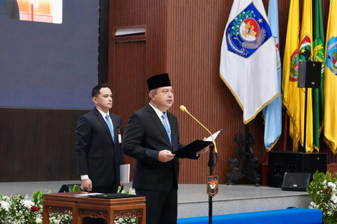 Sekjen Kemendagri Tomsi Tohir menghadiri Pelantikan Pejabat Administrator, Pejabat Pengawas, dan Pejabat Fungsional di Lingkungan Kemendagri di Kantor Kemendagri, Jakarta, Jumat (24/7/2026). Foto: Dok. Kemendagri