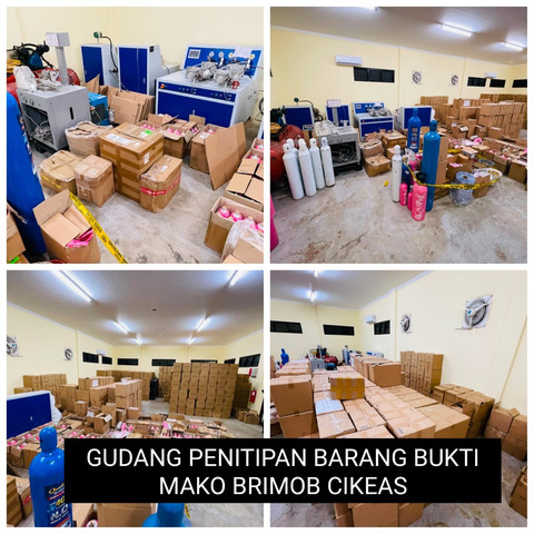 Penyitaan barang bukti Gas Whip-pink oleh bareskrim polri. Foto: Istimewa