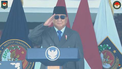 Presiden Prabowo Subianto menghadiri Upacara Pelantikan Pamong Praja Muda di Kampus IPDN, Jatinangor, Kabupaten Sumedang, Rabu (29/7/2026). Foto: Youtube/Humas IPDN