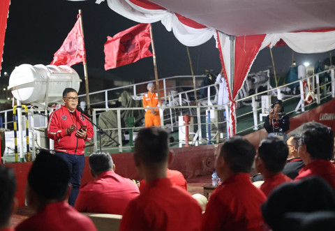 Pelepasan Kapal Laksamana Malahayati, Kapal Rumah Sakit Terapung PDI Perjuangan untuk Diberangkatkan Menuju Lokasi Bencana Gempa Bumi di Nusa Tenggara Timur (NTT), Pulomerak, Cilegon, Banten, Kamis (20/8). Foto: Dok. PDIP