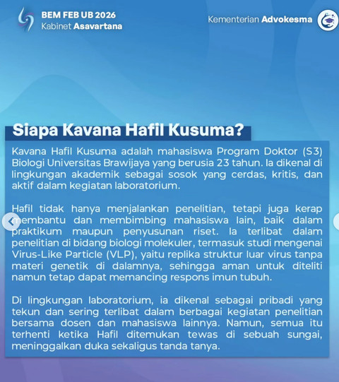 Hafil, mahasiswa S3 Universitas Brawijaya yang tewas tahun 2025. Foto: IG/@bemfebub