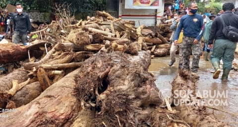 Banyak Batang Pohon di Lokasi Banjir Bandang Cicurug Sukabumi