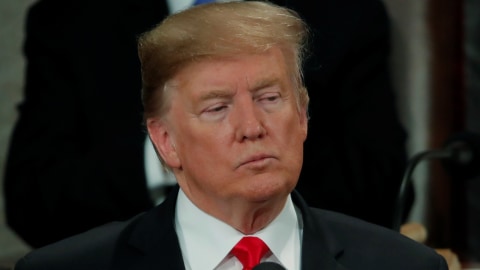 Presiden Amerika Serikat, Donald Trump saat pidato kongres kenegaraan di Capitol Hill, Washington, Amerika Serikat. Foto: REUTERS/Jim Young