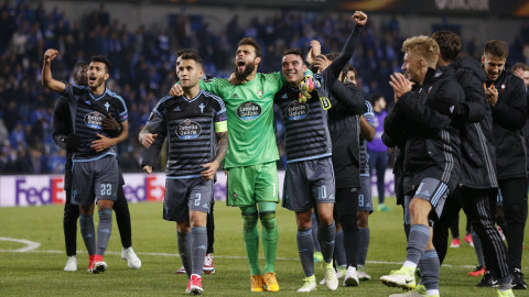 Celta merayakan kemenangan di Liga Europa. Foto: Francois Lenoir/Reuters