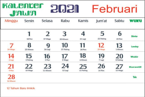 Kalender Jawa 2021 Februari Dan Siklus Pasaran Jawa Yang Harus Diketahui Kumparan Com Jadwal hari merah dan libur nasional tahun kalender masehi disebut juga dengan anno domini, kalender julian atau kalender gregorian.