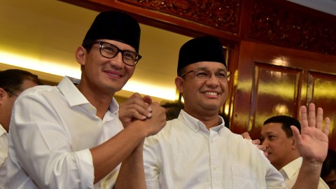 Anies -Sandi di Rumah Kertanegara. Foto: Antara/Dedi Wijaya