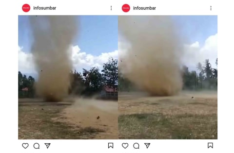 Bikin Geger, Ada Angin Puting Beliung di Depan SMAN 13 Padang