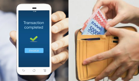 Ilustrasi dompet digital dan uang tunai Foto: Shutterstock