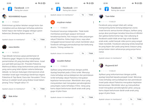 Sensor Konten Dukungan Palestina, Aplikasi Facebook Dibombardir Bintang 1 (1)