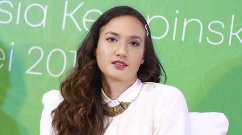 Artis Nadine Chandrawinata saat hadir di acara launching produk kesehatan di Hotel Indonesia, Jakarta, Jumat, (17/5/2019). Foto: Ronny/kumparan
