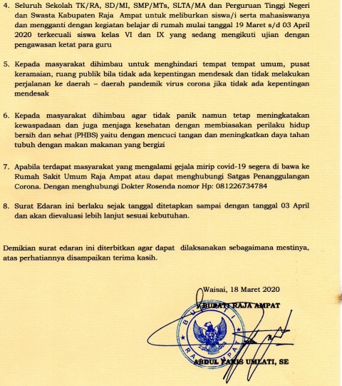 Asn Dan Pelajar Di Raja Ampat Dirumahkan Sampai Bulan April Kumparan Com