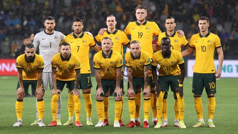 Pemain Timnas Australia  selama pertandingan Kualifikasi Asia AFC Piala Dunia FIFA di CommBank Stadium di Sydney, Australia  pada 11 November 2021. Foto: Cameron Spencer/Getty Images