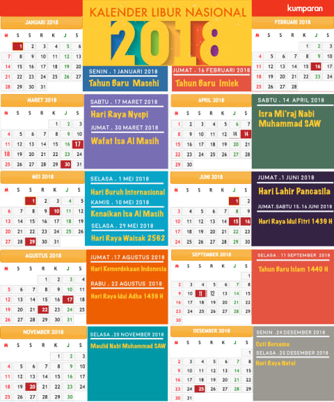 Kalender Libur Dan Cuti Bersama Tahun 2018 Kumparan Com