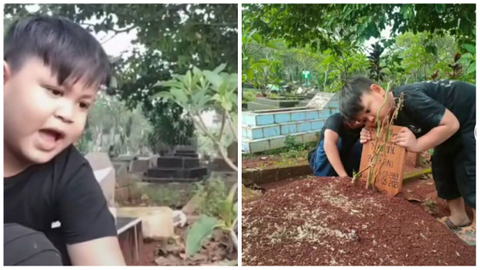 Bikin Haru, Bocah Ini Terus Memanggil Ibunya saat Ziarah