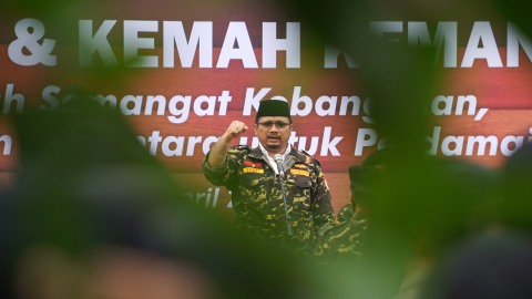 Gus Yaqut saat acara 'Apel Kebangsaan dan Kemah Kemanusiaan' di Bumi Perkemahan Ragunan Jakarta Selatan, Selasa (18/4/2017). Foto: Aditia Noviansyah/kumparan