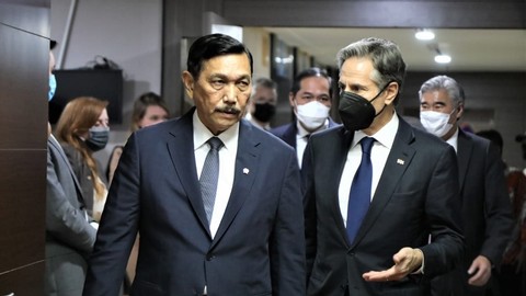 Pertemuan Menko Marves Luhut Pandjaitan dengan Menlu AS Anthony Blinken. Foto: Kemenko Marves