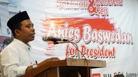 JUbir Timnas AMIN, La Ode Basir, di Gedung Joang 45, Jakarta. Foto: Jamal Ramadhan/kumparan