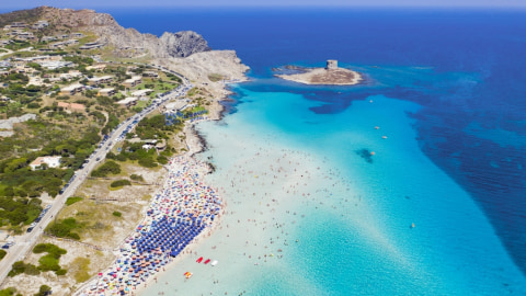 Aerial view yang indah dari Spiaggia Della Pelosa di Sardinia Foto: Shutter Stock