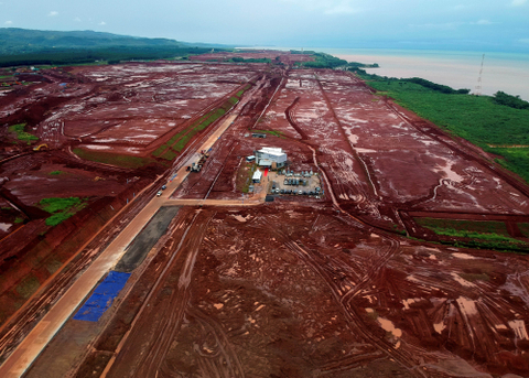 Foto udara aktivitas pembangunan Kawasan Industri Terpadu Batang (KITB) di Ketanggan, Kabupaten Batang, Jawa Tengah, Minggu (14/2). Foto: Harviyan Perdana Putra/Antara Foto