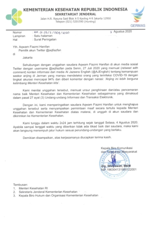 Kemenkes Peringatkan Aqwam Minta Maaf Sebut Anjing Lebih Berguna Dari Menkes Kumparan Com