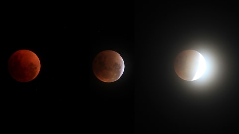 Foto kolase fenomena gerhana bulan total Foto: ANTARA FOTO/Dedhez Anggara