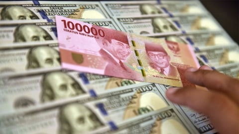 Petugas jasa penukaran valuta asing memeriksa lembaran mata uang rupiah dan dollar AS di Jakarta. Foto: ANTARA FOTO/Puspa Perwitasari