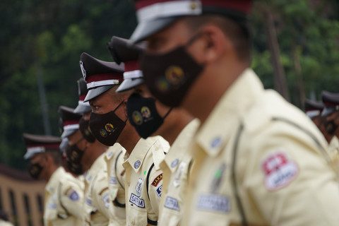 Upacara Hari Ulang Tahun Ke-41 Satpam di Lapangan Bhayangkara, Rabu 2 Febuari 2022. Foto: Jamal Ramadhan/kumparan