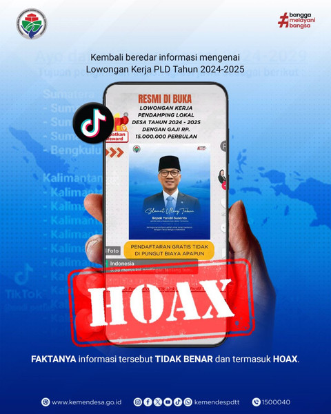 Hoaks Kemendes PDT Buka Rekrutmen Pendampingan Lokal Desa dengan Gaji Rp 15 Juta