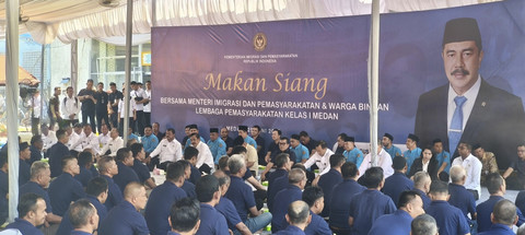 Kunjungi Lapas Kelas I Medan, Menteri Imipas Makan Siang Bareng Warga Binaan