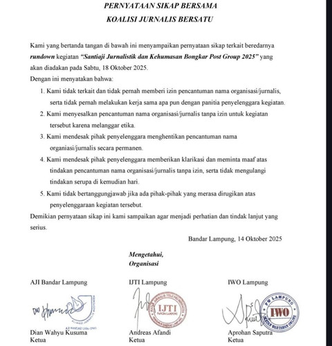 Koalisi Jurnalis Bersatu Kecam Pencatutan Nama Organisasi di Acara Santiaji
