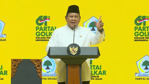 Prabowo Bicara Penegakan Hukum di HUT Golkar: Mungkin Kita Tindak Kawan Kita