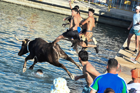 Foto: Tradisi Menantang Banteng Jatuh ke Laut di Spanyol