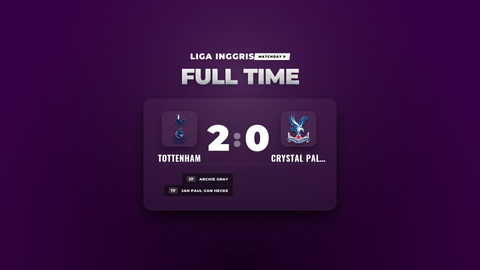 Hasil Liga Inggris: Tottenham Menang 2-0 atas Crystal Palace - Infolitik