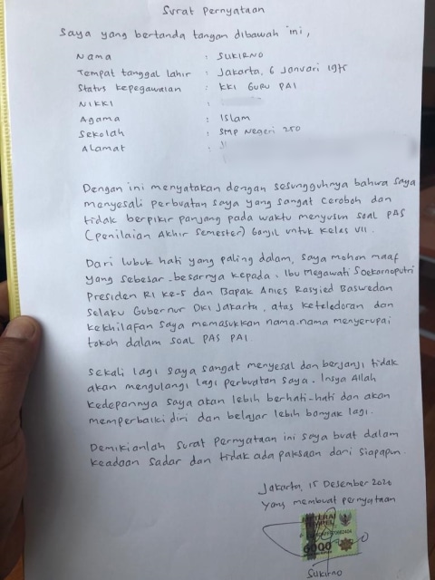 Penyesalan Sukirno Guru Yang Bikin Soal Ujian Sebut Anies Mega Kumparan Com