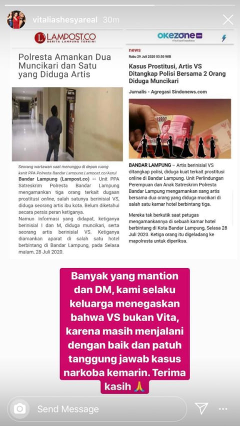 Heboh Artis Vs Ditangkap Karena Prostitusi Di Lampung Vitalia Shesya Buka Suara Kumparan Com