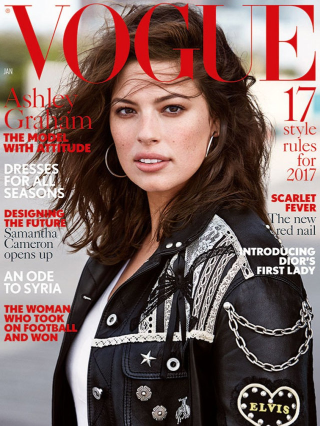 Beberapa rumah mode ternama sempat menolak meminjamkan baju kepada model plus size Ashley Graham untuk pemotretan majalah Vogue Inggris. (Foto: Vogue Inggris)