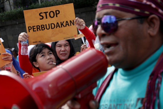 Aktivis buruh yang tergabung dalam Migrant Care. (Foto: Fanny Kusumawardhani)